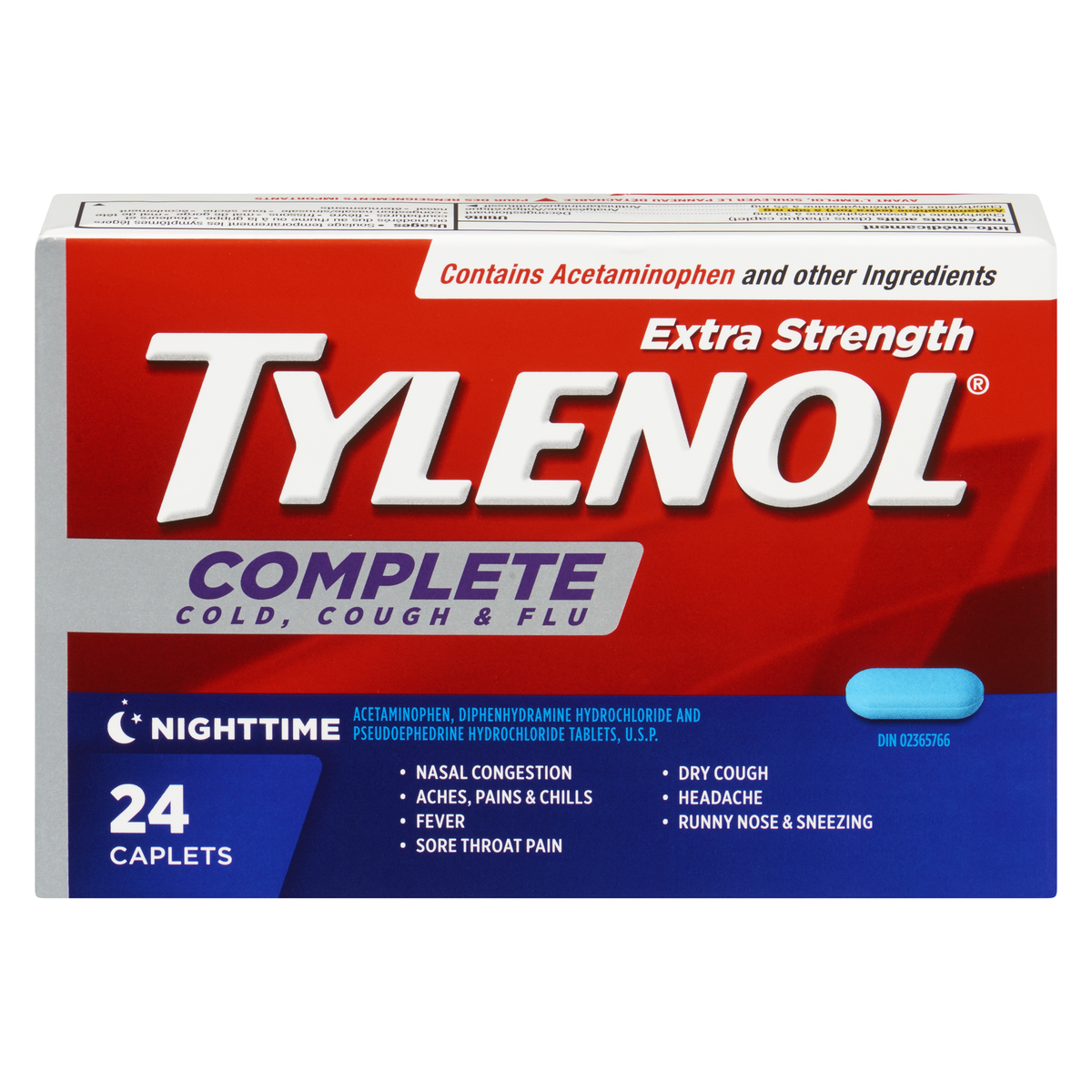 Tylenol Complete Cold, Cough & Flu Extra Strength Nighttime Caplets, 24 Count