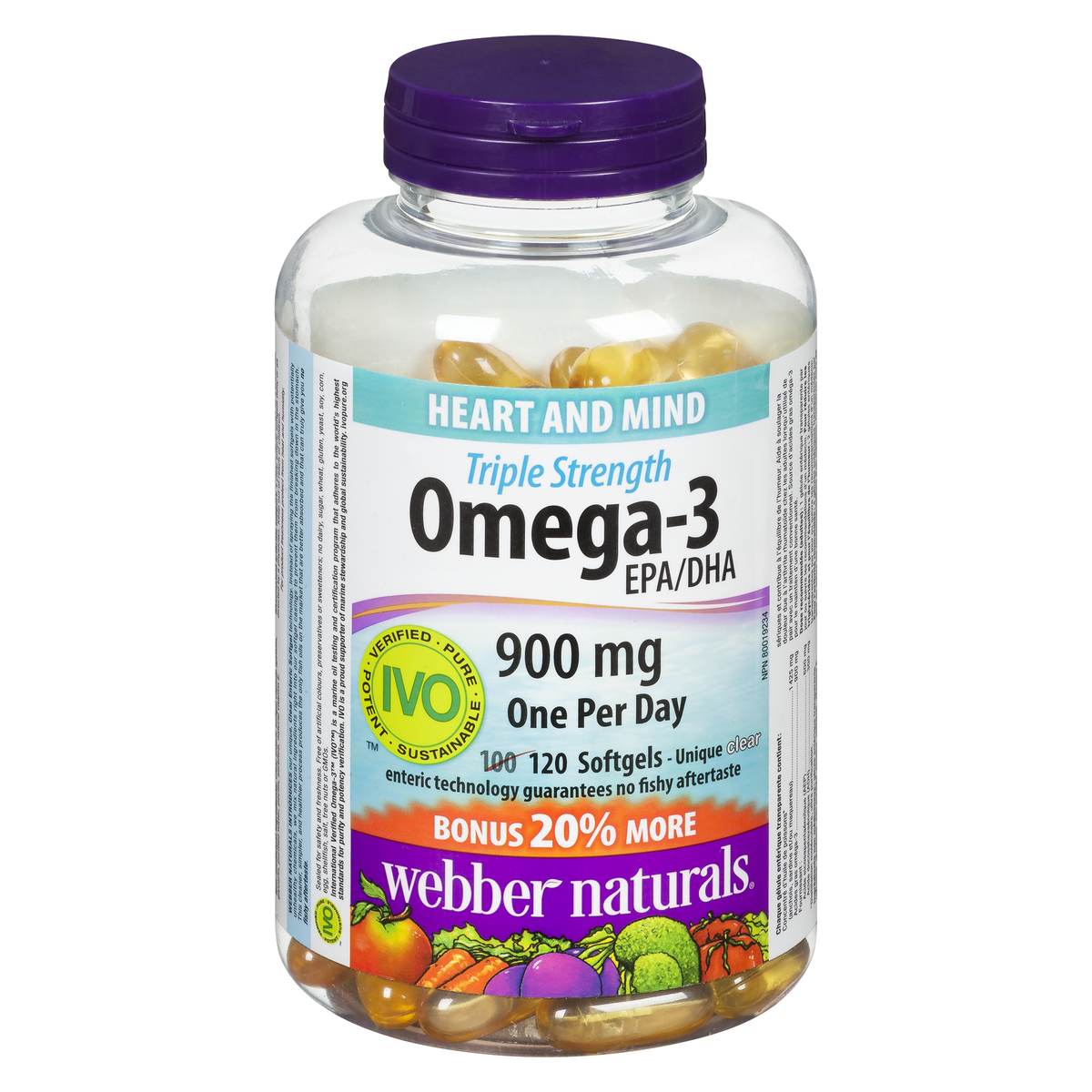 Webber Naturals Triple Strength Omega-3 900 mg EPA/DHA Clear Enteric Softgels, 120 Count