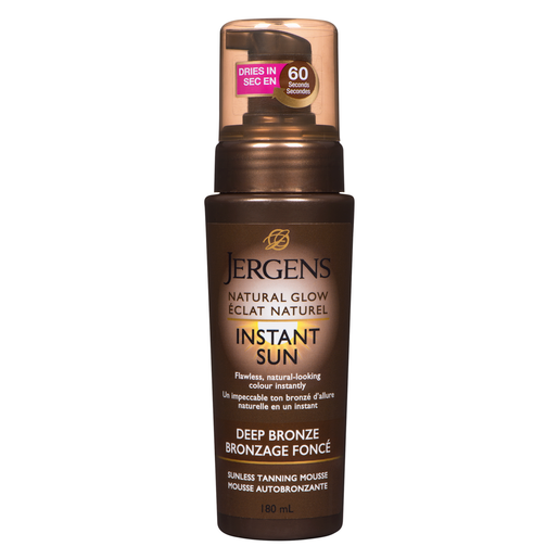 Jergens Natural Glow Instant Sun Sunless Tanning Mousse, Deep Bronze, 180 mL