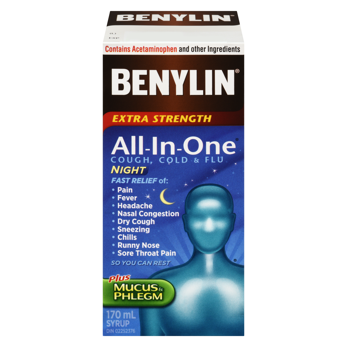 BENYLIN Extra Strength All-In-One Cold & Flu Night Syrup, 170 mL