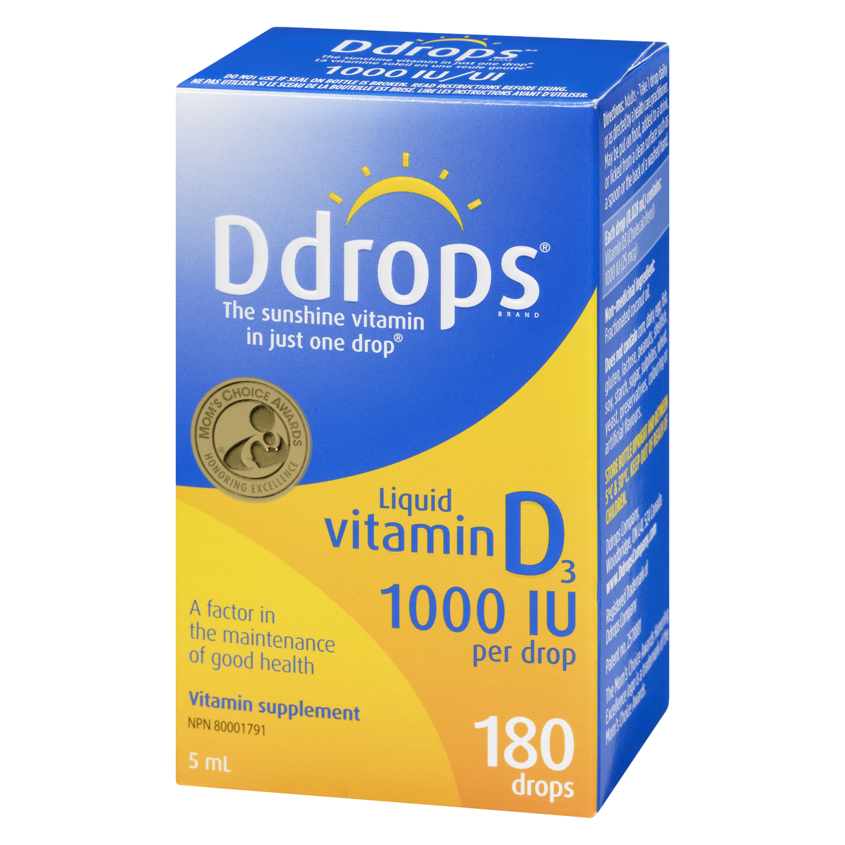 Ddrops Adult Liquid Vitamin D3 1000 IU, 180 Drops (5 mL)