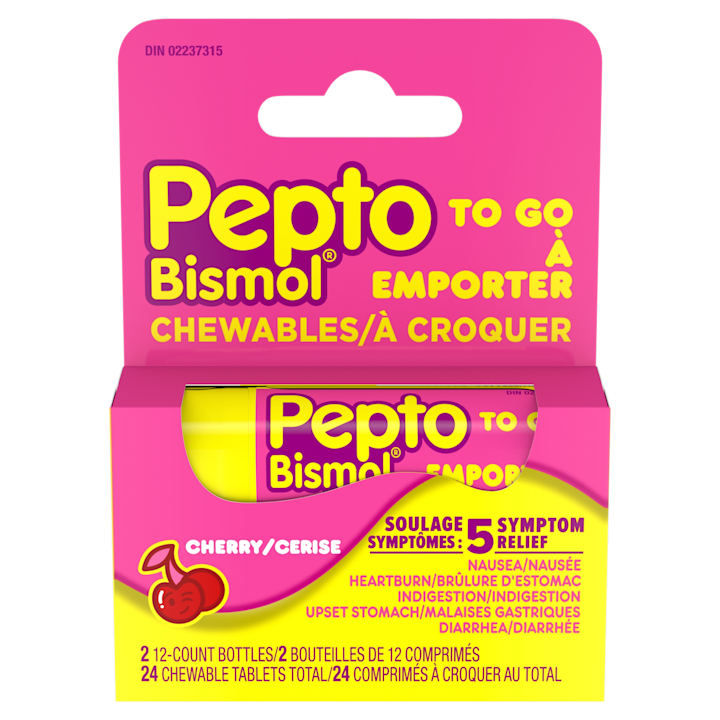 Pepto Bismol To Go Cherry Chewable Tablets, 2 x 12 Chewables