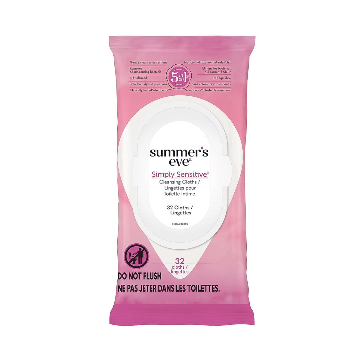 Summer's Eve Simply Sensitive Cleansing Cloths for Sensitive Skin, 32 Cloths