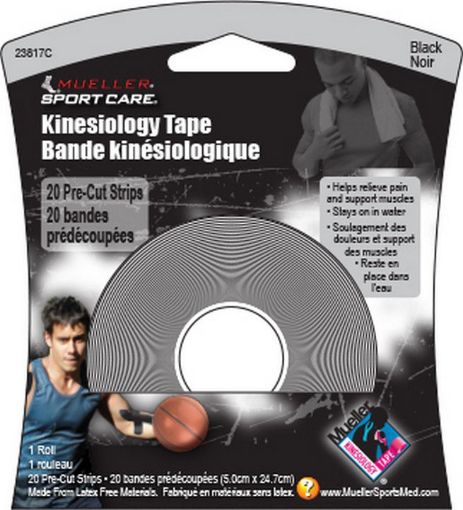 Mueller Kinesiology Tape Pre-Cut I-Strips, Black, 20 Strips