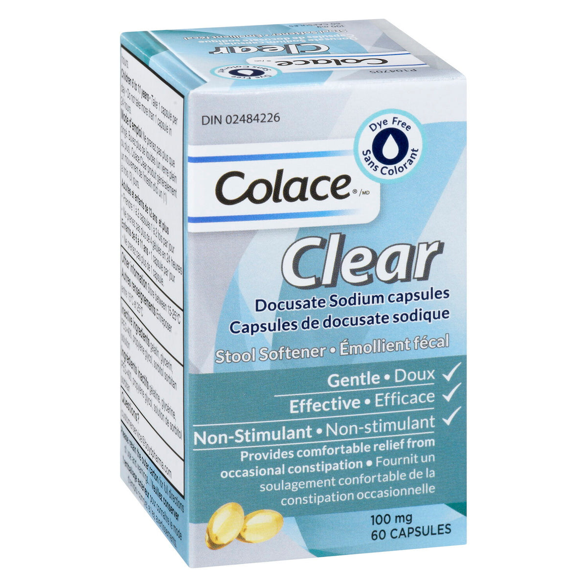 Colace Clear Docusate Sodium 100 mg Capsules, 60 Count