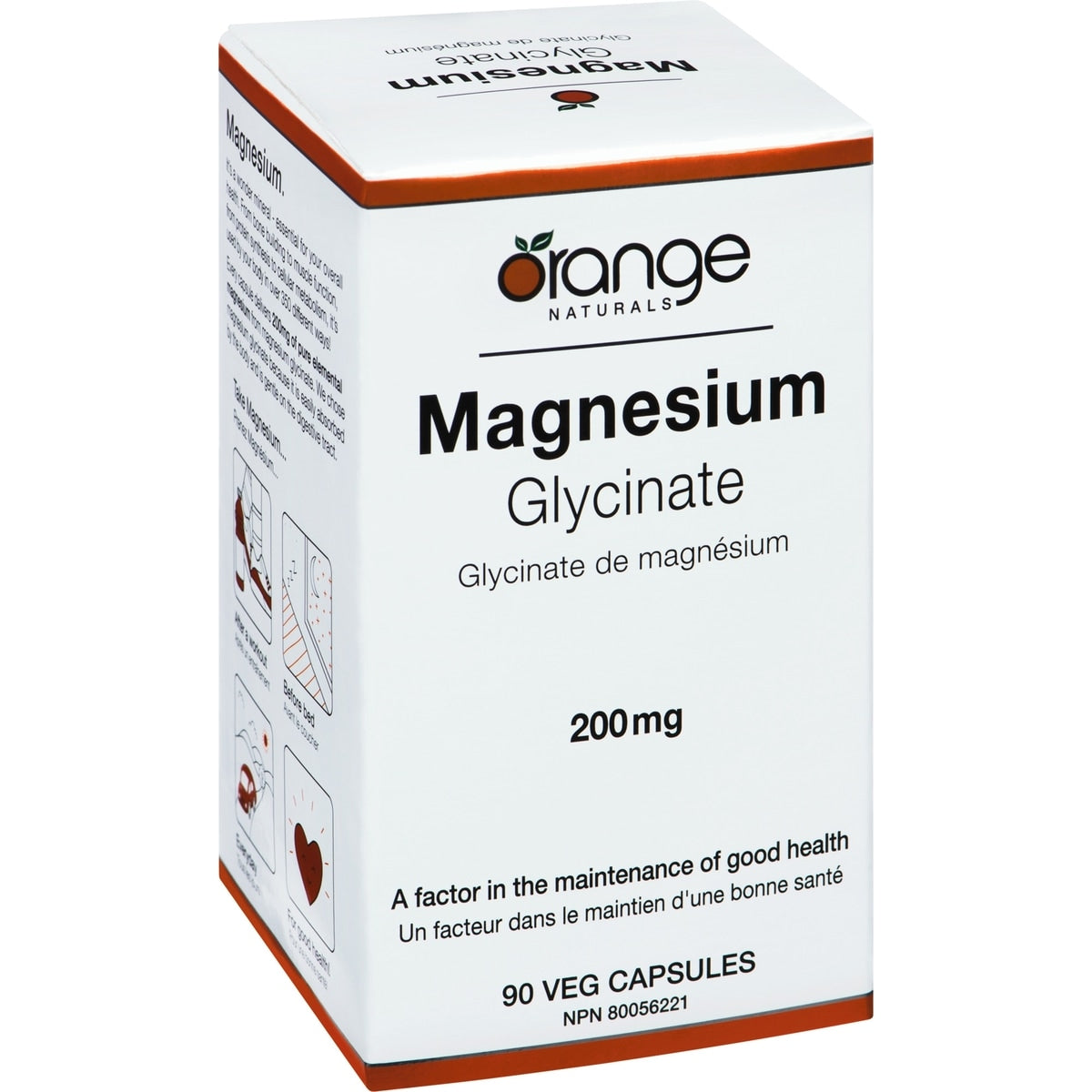 Orange Naturals Magnesium Glycinate 200 mg, 90 Vegetable Capsules