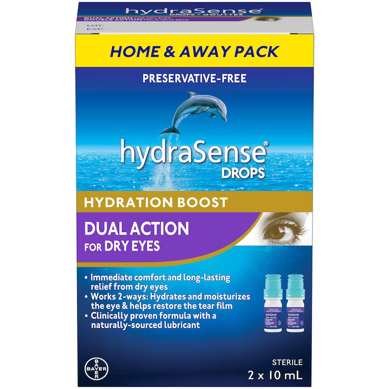 hydraSense Dual Action Eye Drops for Dry Eyes, 2 x 10 mL
