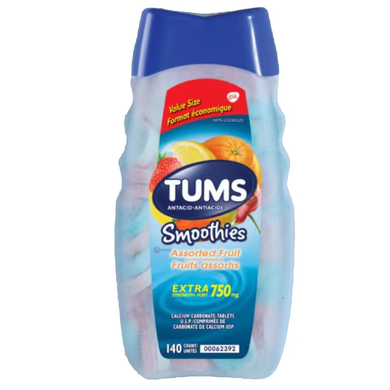 TUMS Smoothies Extra Strength Assorted Fruit Chewable Tablets, 140 Count
