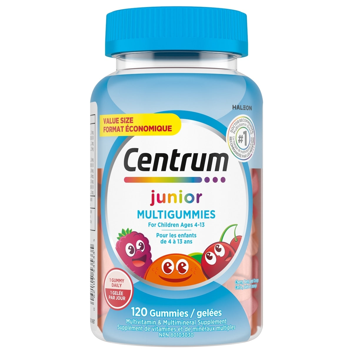 Centrum Junior MultiGummies Multivitamin & Multimineral Supplement, Cherry, Berry & Orange, 120 Gummies