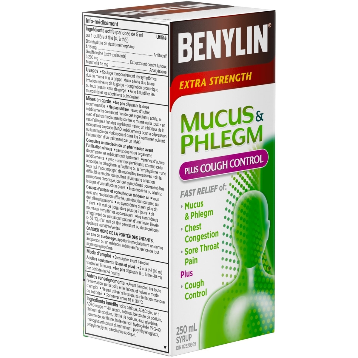 Benylin Extra Strength Mucus & Phlegm Plus Cough Control Syrup, 250 mL