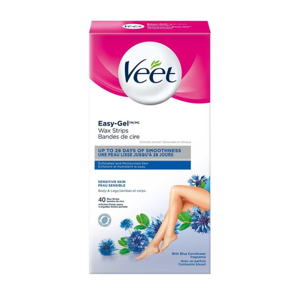 Veet Professional Easy-Gel Wax Strips for Sensitive Skin, Face, Bikini & Underarm, 40 Strips