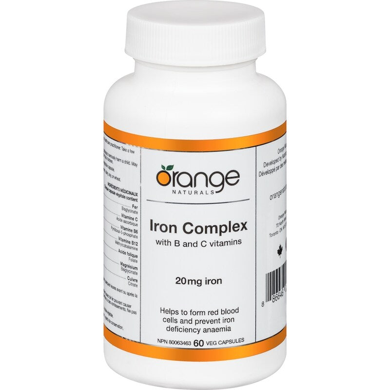 Orange Naturals Iron Complex 20 mg, 60 Vegetable Capsules