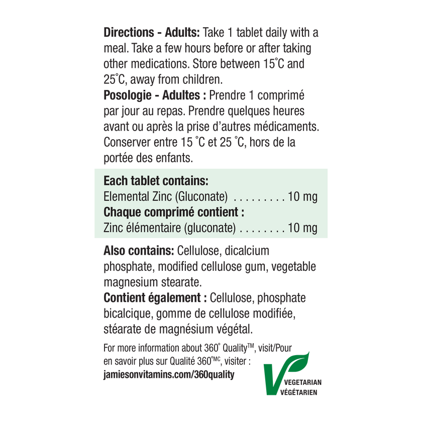 Jamieson Zinc 10 mg Tablets, 100 Tablets