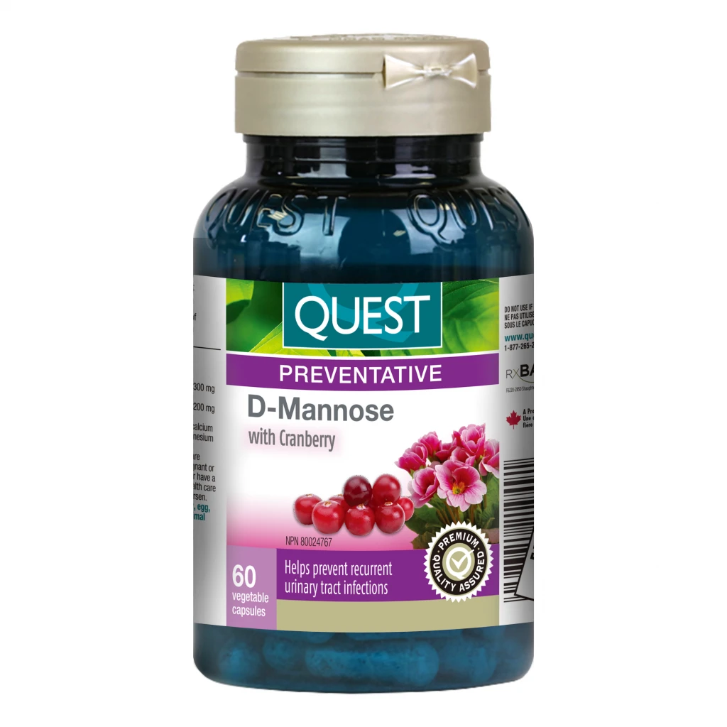 Quest D-Mannose with Cranberry 500 mg, 60 Vegetable Capsules