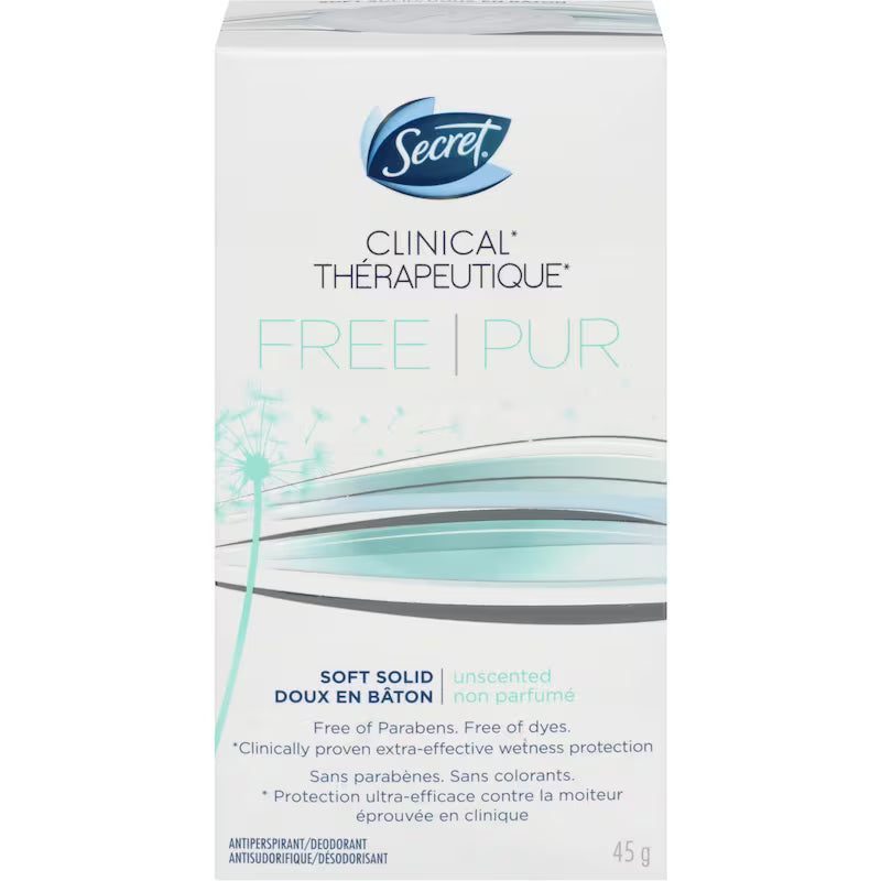 Secret Clinical Strength Free & Sensitive Soft Solid Antiperspirant & Deodorant, 45 g
