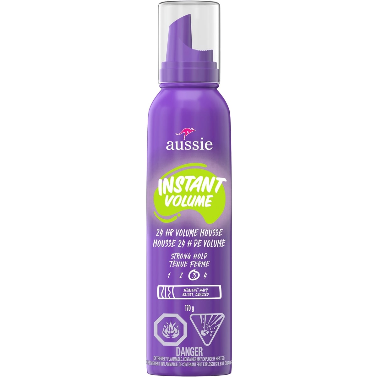 Aussie Instant Volume 24-Hour Volume Mousse, Strong Hold, 170 g