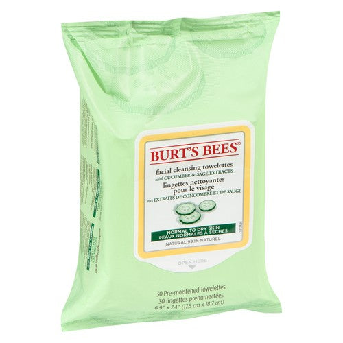 Burt's Bees Facial Cleansing Towelettes, Cucumber & Sage, 30 Count