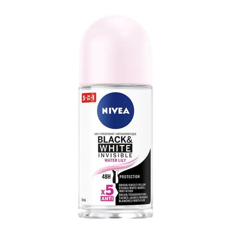 NIVEA Invisible Black & White Water Lily Antiperspirant Roll-On, 50 mL