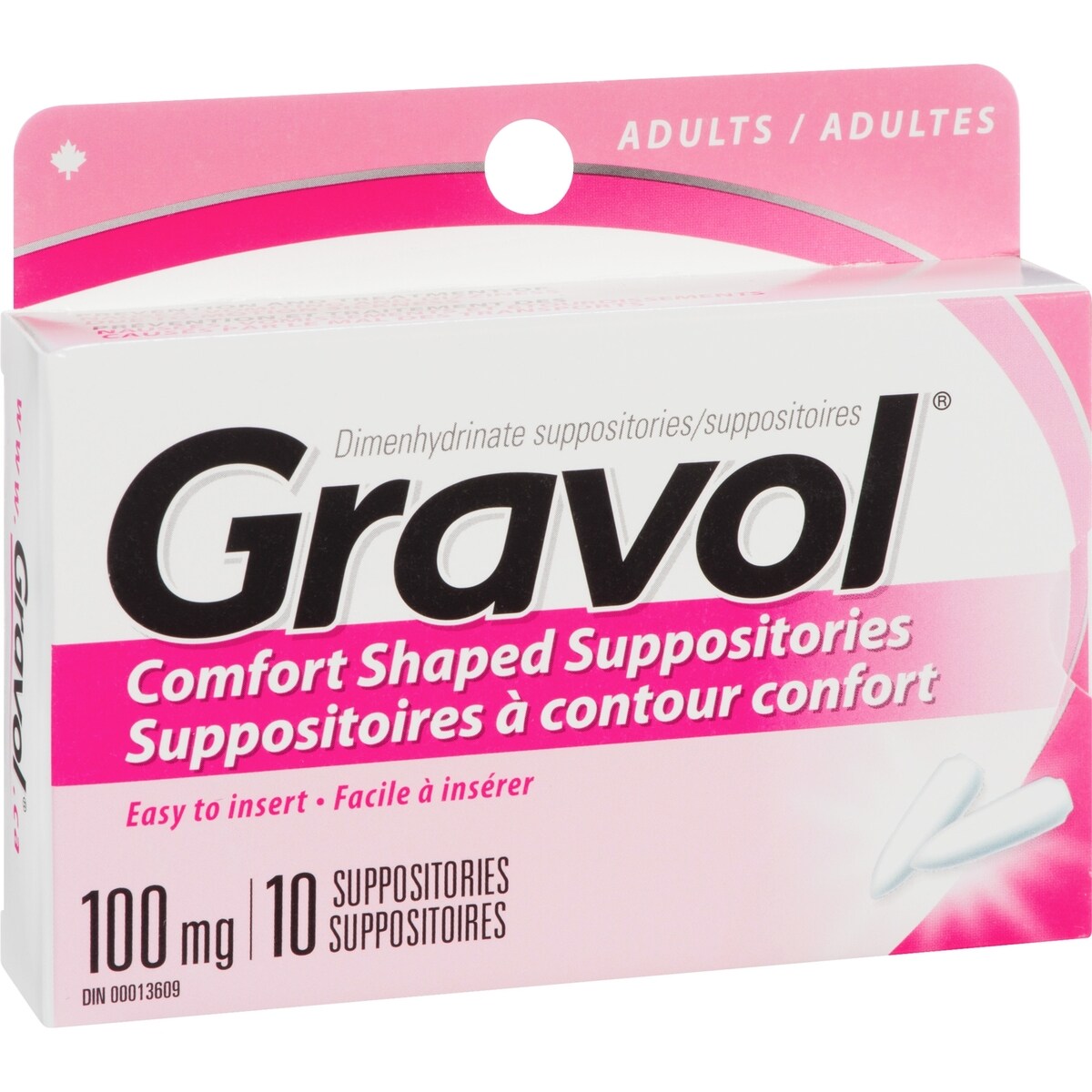 Gravol Comfort-Shaped Adult Suppositories 100 mg, 10 Suppositories