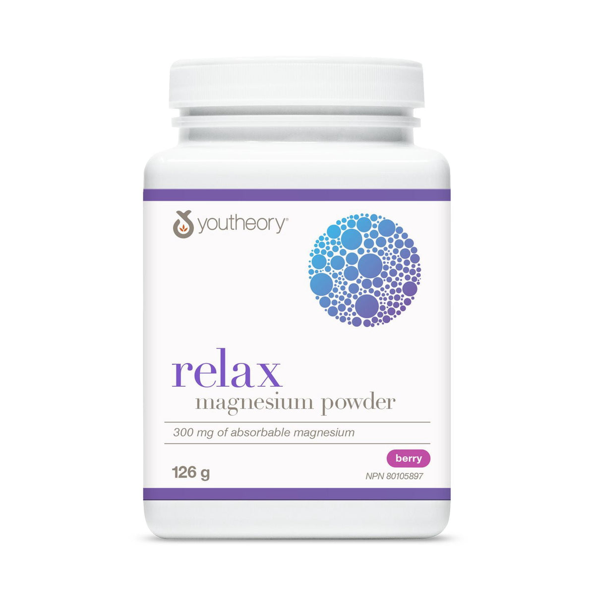 Youtheory Relax Magnesium Powder, Berry Flavour, 126 g