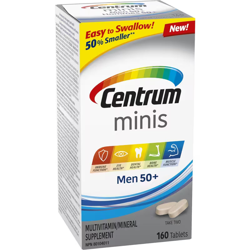 Centrum Minis Men 50+ Multivitamin & Multimineral Supplement Mini Tablets, 160 Tablets