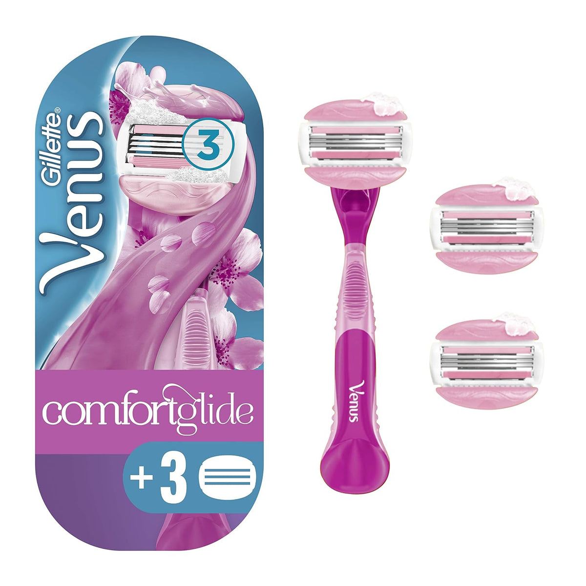 Gillette Venus ComfortGlide White Tea Women's Razor with 2 Blade Refills & Shower Holder