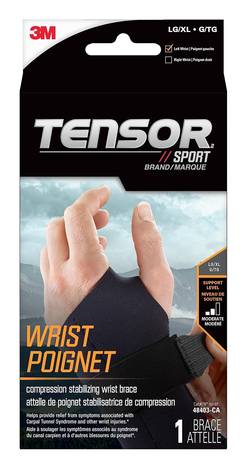 Tensor Sport Compression Stabilizing Wrist Brace, Left Hand, L/XL