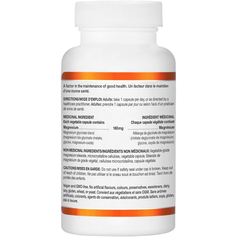 Orange Naturals Magnesium Glycinate 180 mg Vegetable Capsules, 60 Capsules
