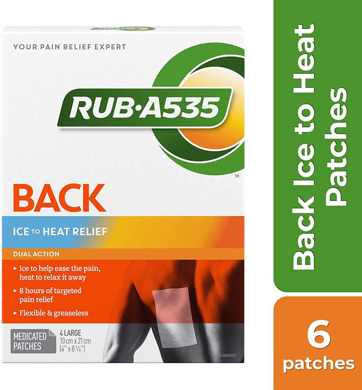 Rub A535 Back Ice to Heat Relief Patches, Dual Action, 4 Large Patches
