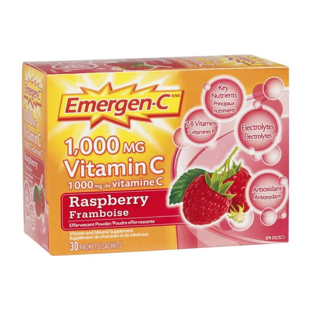 Emergen-C 1000 mg Vitamin C Raspberry Drink Mix, 30 Packets