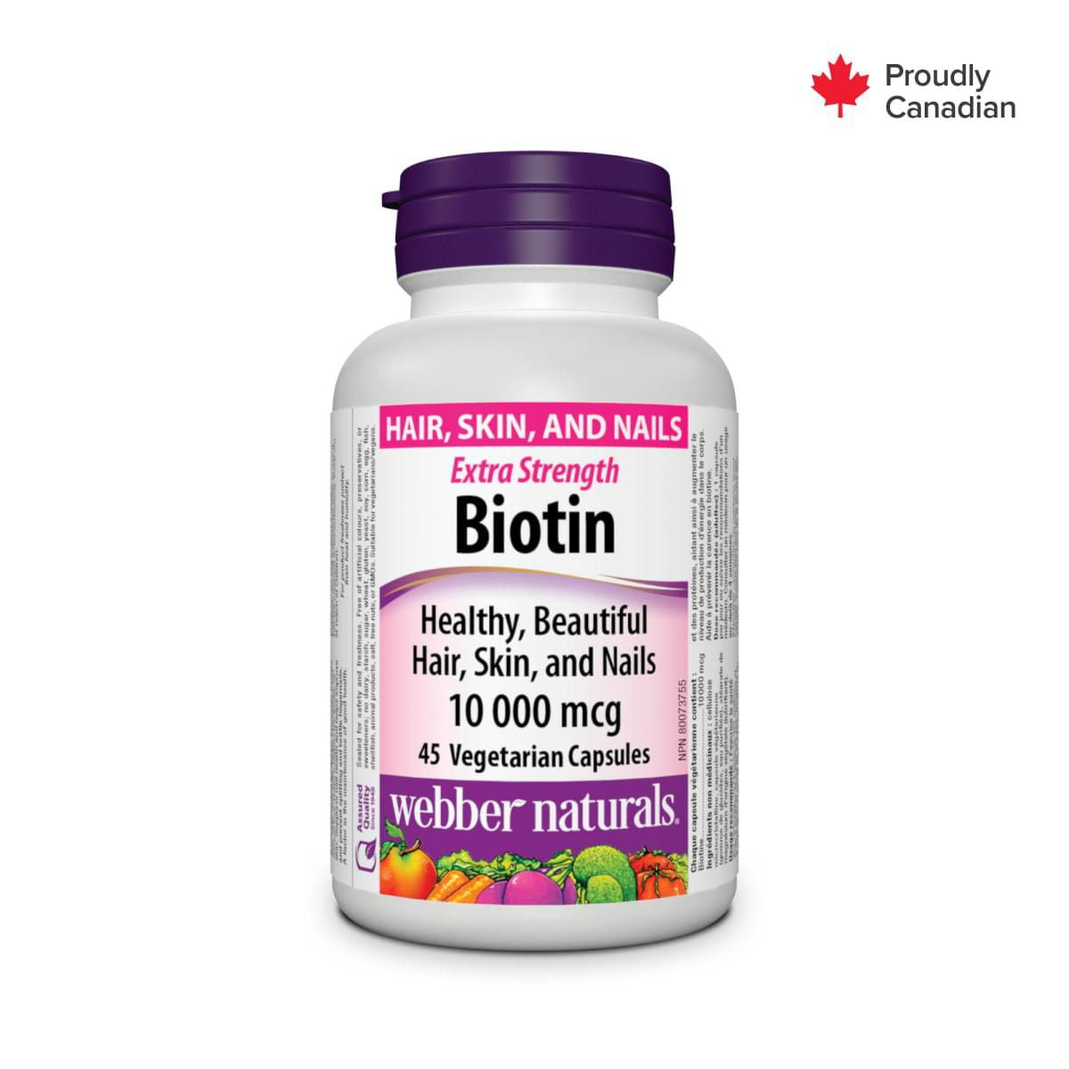 Webber Naturals Biotin 10,000 mcg Extra Strength, 45 Vegetarian Capsules
