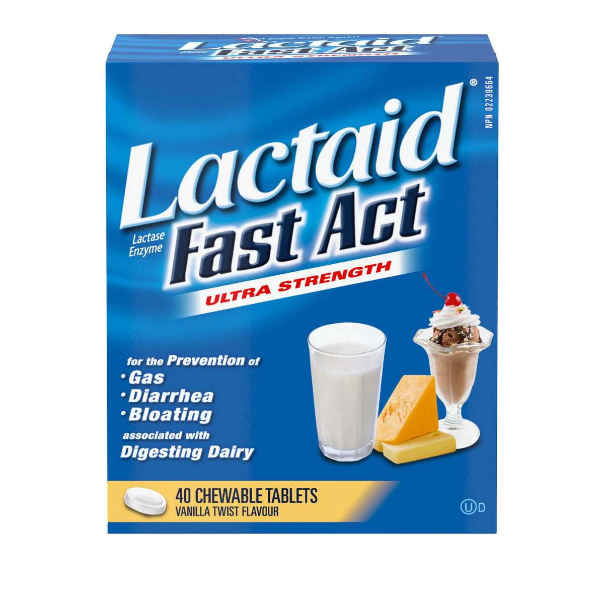 Lactaid Fast Act Ultra Strength Vanilla Lactase Enzyme Chewable Tablets, 40 Tablets