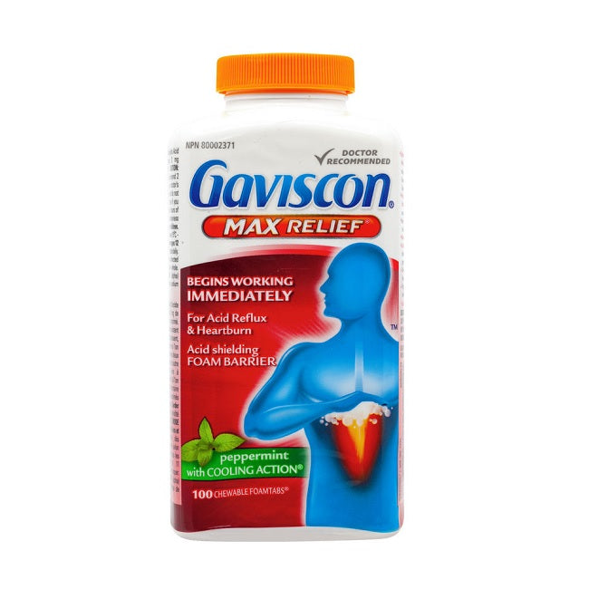 Gaviscon Max Relief Chewable Foamtabs, Peppermint with Cooling Action, 100 Tablets
