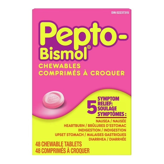 Pepto Bismol 5-Symptom Relief Chewable Tablets, 48 Count