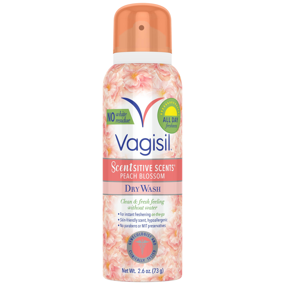 Vagisil Scentsitive Scents Peach Blossom Dry Wash Spray 125 mL
