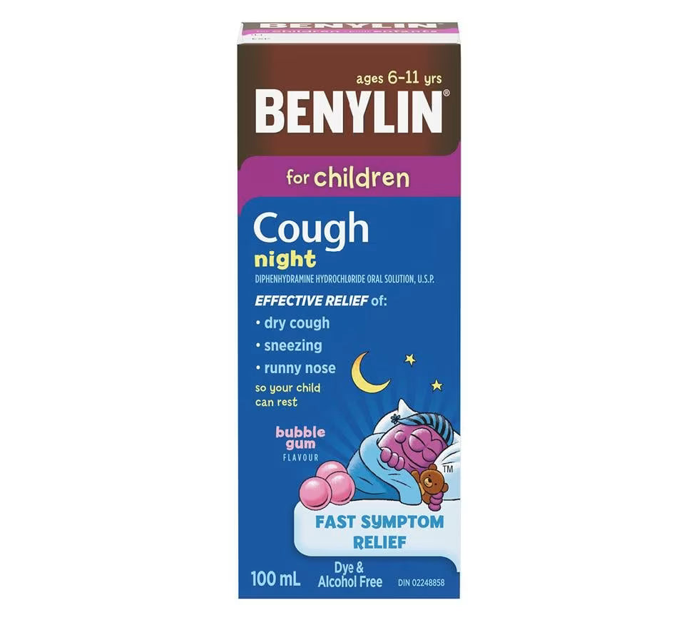 BENYLIN Night for Children Cough Syrup, Bubble Gum Flavour, 100 mL