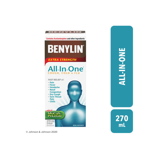 BENYLIN Extra Strength All-In-One Cold & Flu Syrup, 270 mL