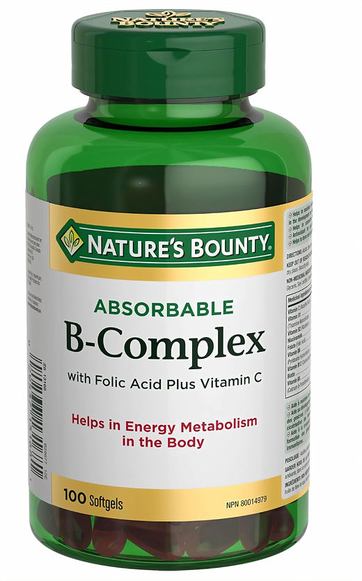 Nature's Bounty Absorbable B-Complex with Folic Acid Plus Vitamin C, 100 Softgels