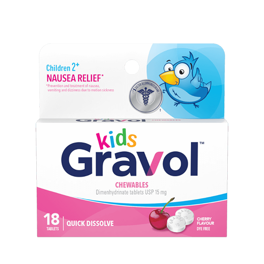 Gravol Kids Quick Dissolve Chewable Tablets, Cherry, 15 mg, 18 Tablets