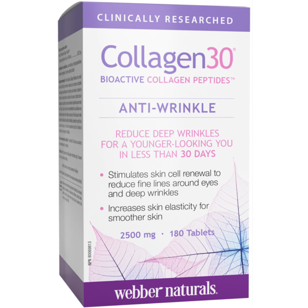 Webber Naturals Collagen30 Anti-Wrinkle Bioactive Collagen Peptides 2500 mg Tablets, 180 Tablets