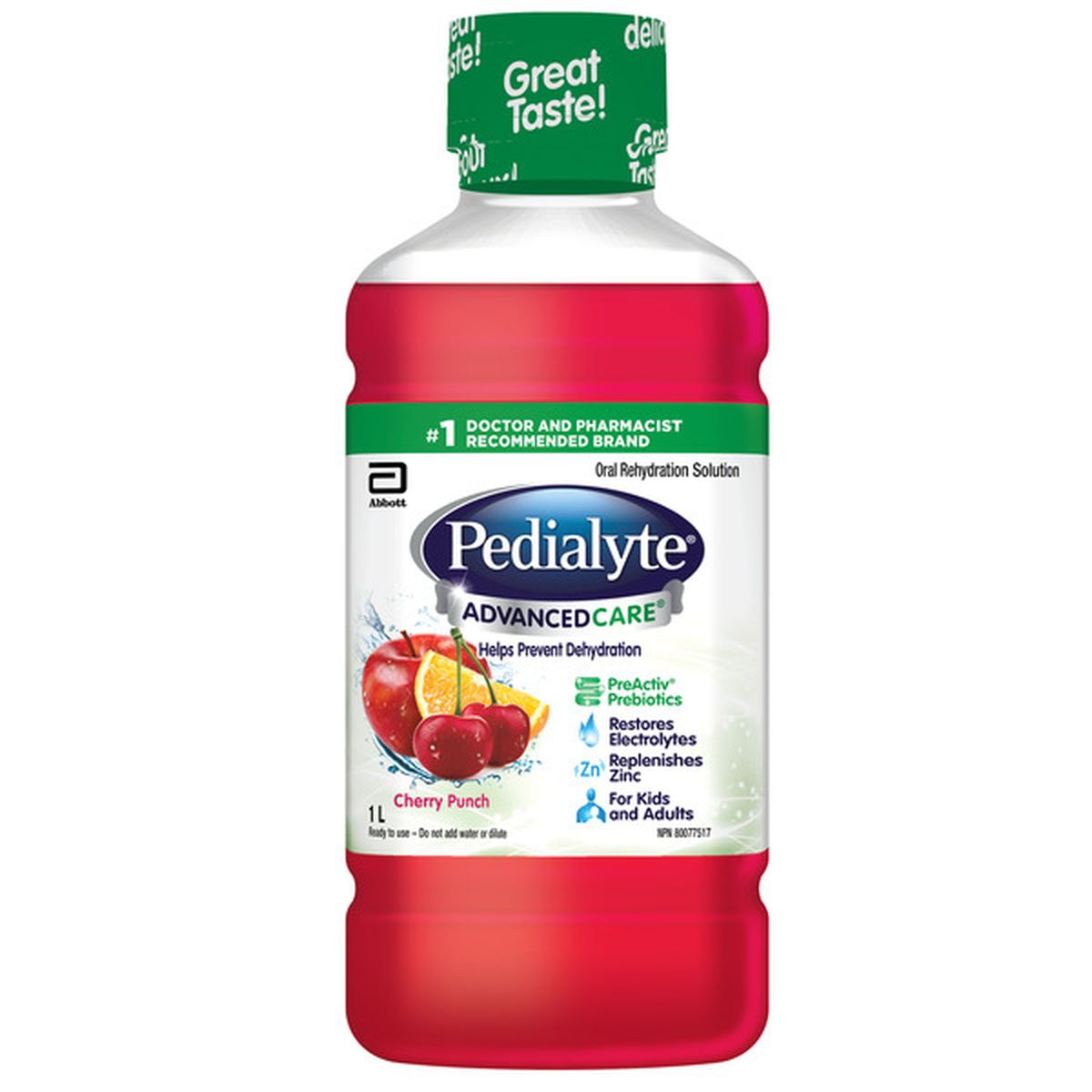 Pedialyte AdvancedCare Cherry Punch Electrolyte Oral Rehydration Solution, 1 L