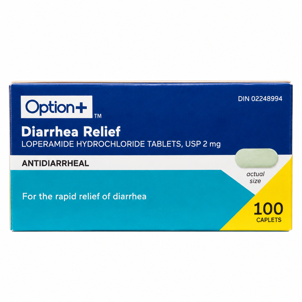 Option+ Diarrhea Relief Loperamide Hydrochloride 2 mg Caplets, 100 Caplets