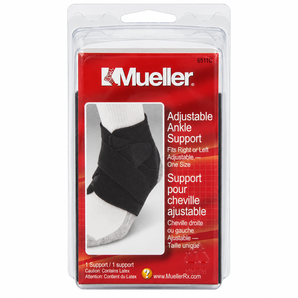 Mueller Adjustable Ankle Support, Black, One Size