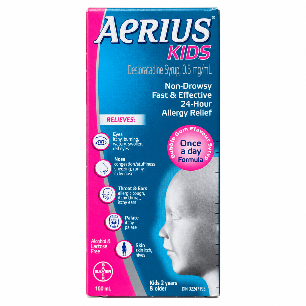 Aerius Kids Desloratadine Syrup 0.5 mg/5 mL Bubble Gum Flavour 100 mL