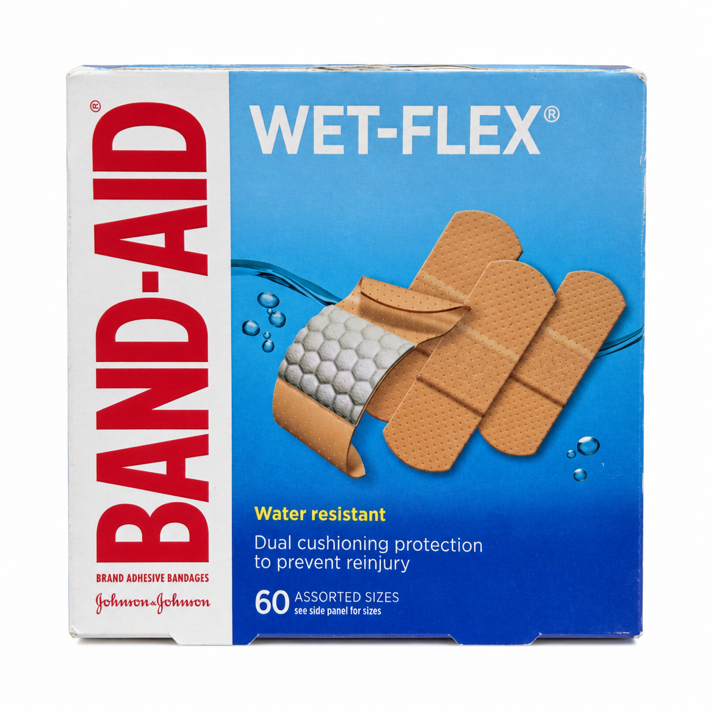BAND-AID WET-FLEX Water-Resistant Adhesive Bandages, Assorted Sizes, 60 Count