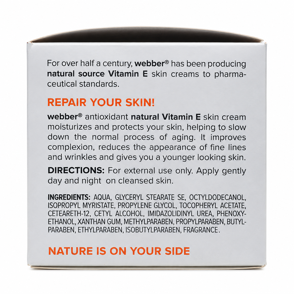Webber Vitamin E Moisture Cream for Normal to Dry Skin, Hypo-Allergenic, 120 mL
