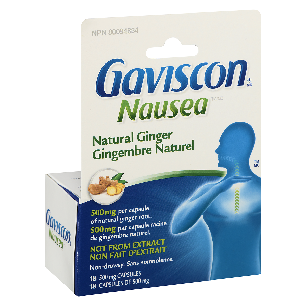 Gaviscon Nausea Natural Ginger 500 mg Capsules, 18 Capsules