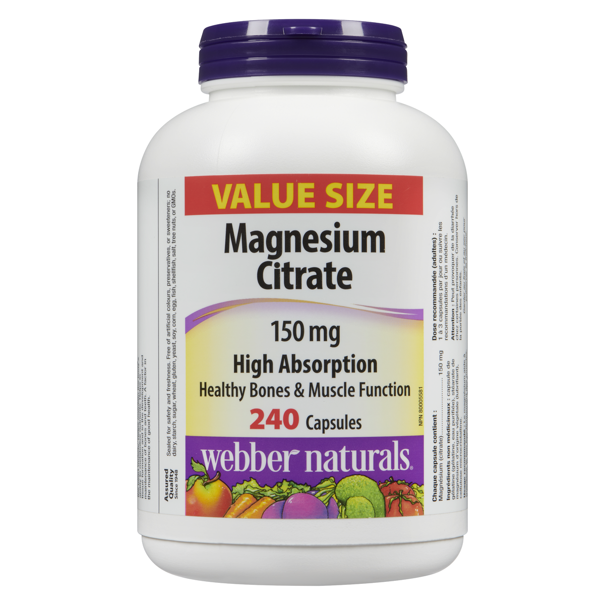 Webber Naturals Magnesium Citrate High Absorption 150 mg Capsules, 240 Capsules