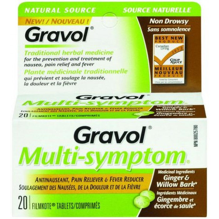 GRAVOL MULTI-SYMPTOM GINGER & WILLOW BARK TABS 20'S - Queensborough Community Pharmacy