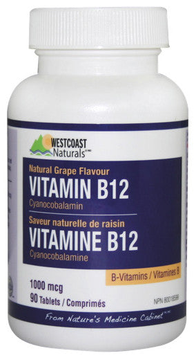 WESTCOAST VIT B12 1000MCG GRAPE TABS 90'S - Queensborough Community Pharmacy